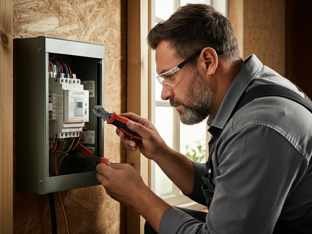 Electrician working on residential panel
