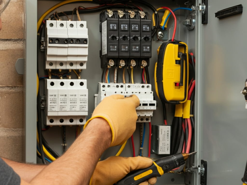 Professional upgrading a home electrical service panel